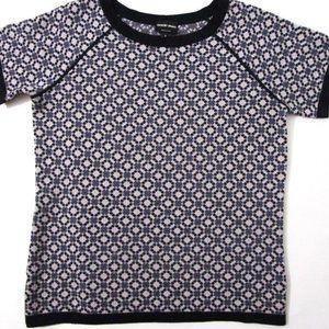 Italian Intarsia Argyle Knit Sweater Pullover Short Sleeve N